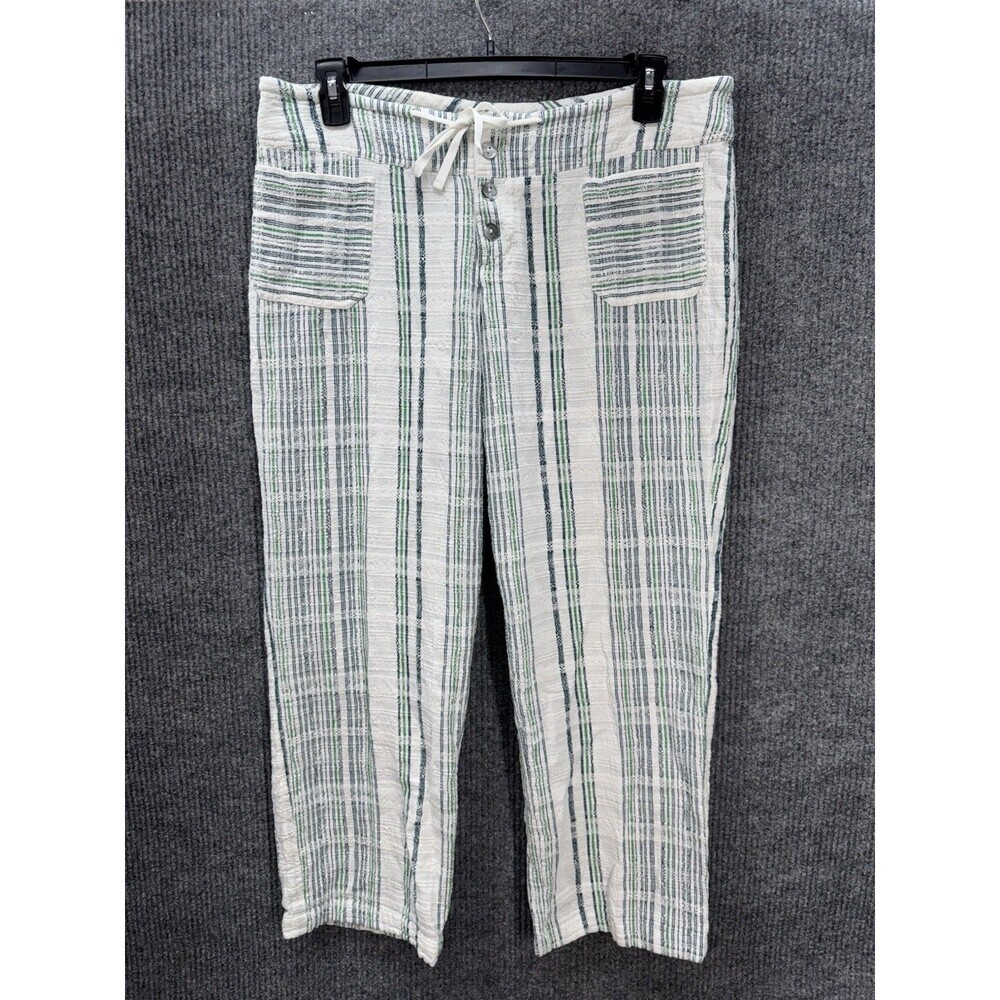 Sundance GiGi Pants Womens PL Green Stripe Relaxed Drawstring Cotton Beachy